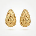 QIAOREN 12283 Trendy Basketweave Teardrop Earrings Gold Stainless Steel Braided Lattice Hollow Dome Studs Women US EU Hot