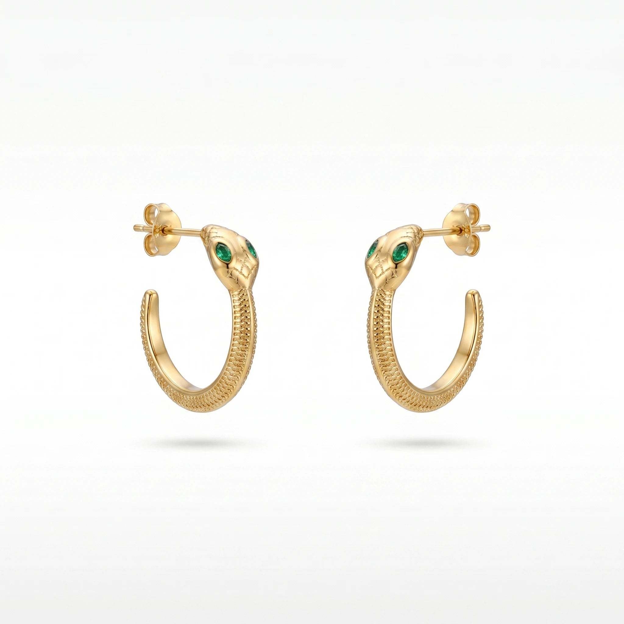 QIAOREN 12336 Gothic Geometric Snake Hoop Earrings 18K Gold Plated Stainless Steel Textured Scale Serpent C Hops Medusa Party
