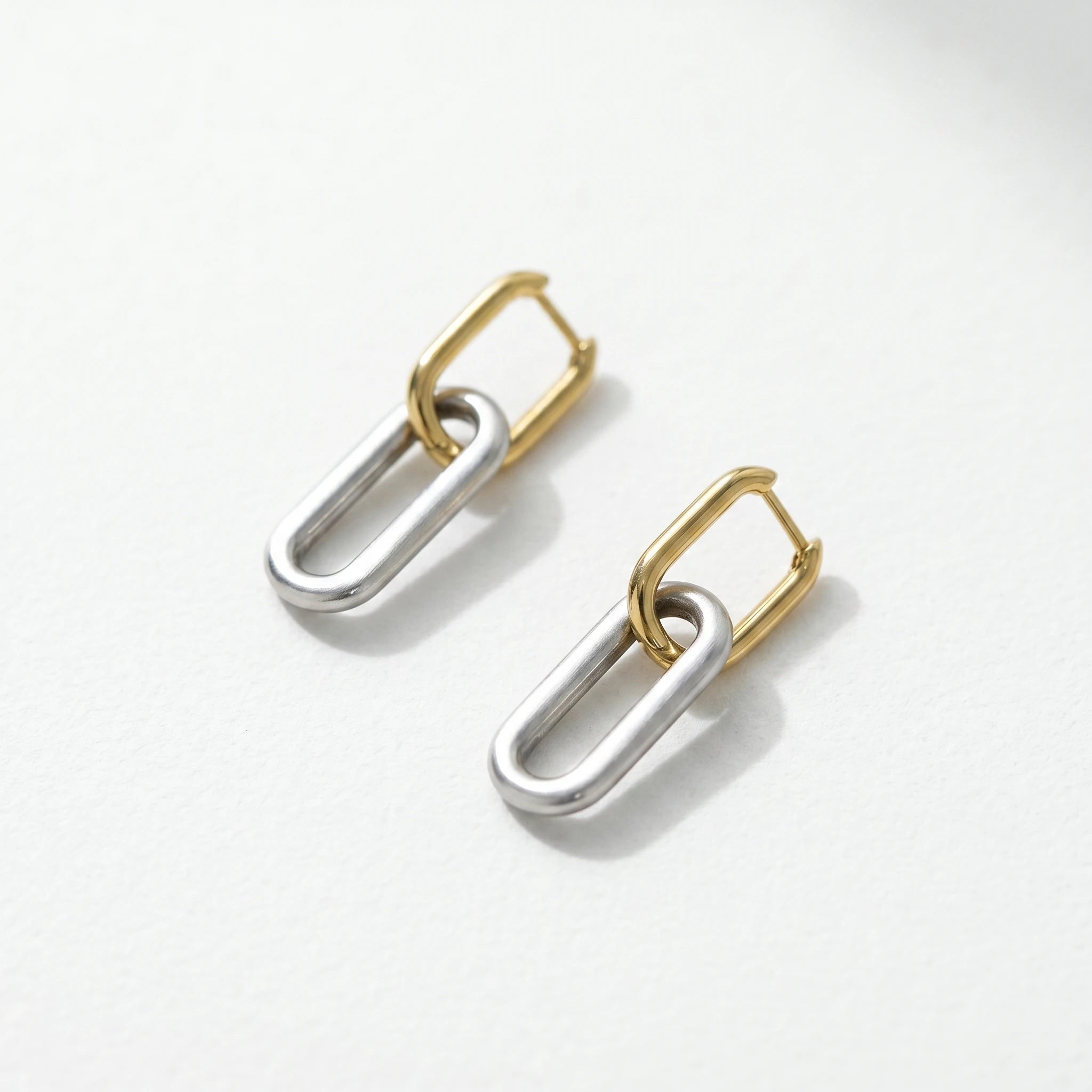 QIAOREN 12524  Modern Interlocking Rectangular Hoop Earrings Silver Stainless Steel Bold Link Dangle Jewelry US EU