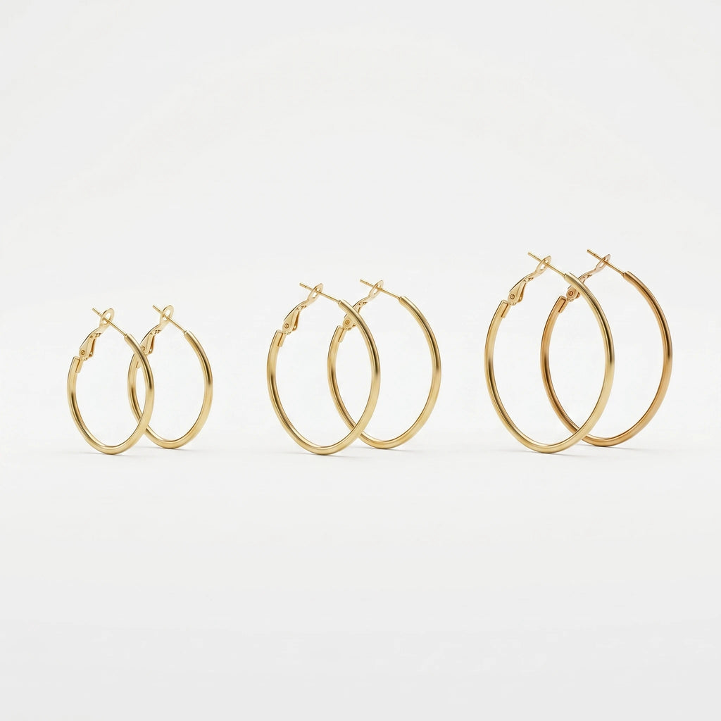 QIAOREN 13209 Gold Plated Thin Hoop Earrings for Women Stainless Steel Lightweight Round Minimalist Fashion Jewelry