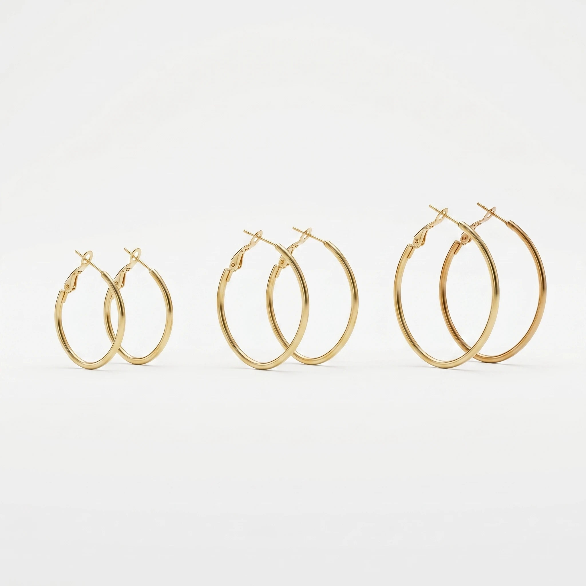 QIAOREN 13209 Gold Plated Thin Hoop Earrings for Women Stainless Steel Lightweight Round Minimalist Fashion Jewelry