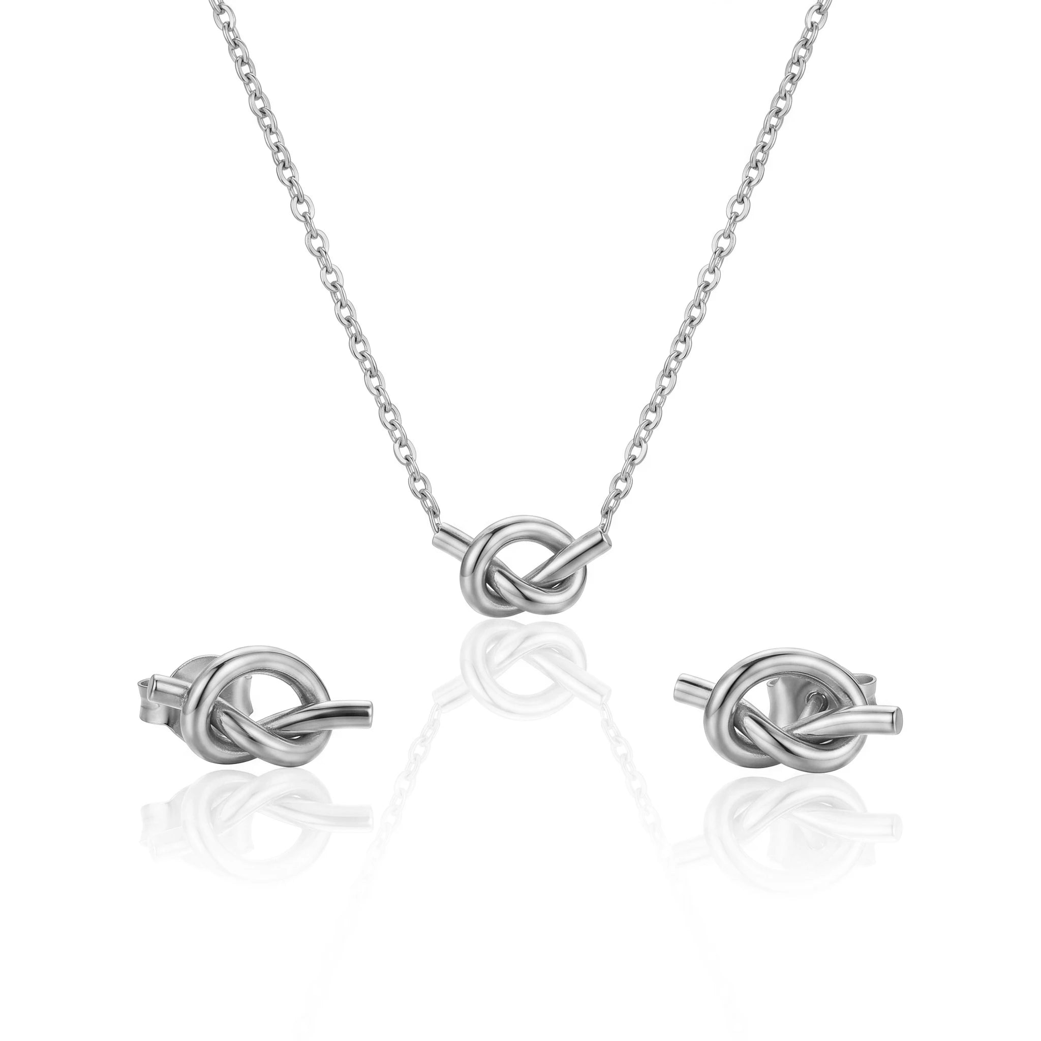 QIAOREN 11739 Boho Beach Love Knot Jewelry Set 18K Gold Stainless Steel Necklace & Earrings for Women