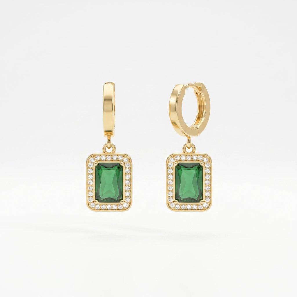 QIAOREN 13442 Gold Tone Rectangle Emerald Crystal Drop Stud Earrings  Dangle Earrings Luxury Vintage Jewelry Gift