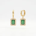 QIAOREN 13442 Gold Tone Rectangle Emerald Crystal Drop Stud Earrings  Dangle Earrings Luxury Vintage Jewelry Gift