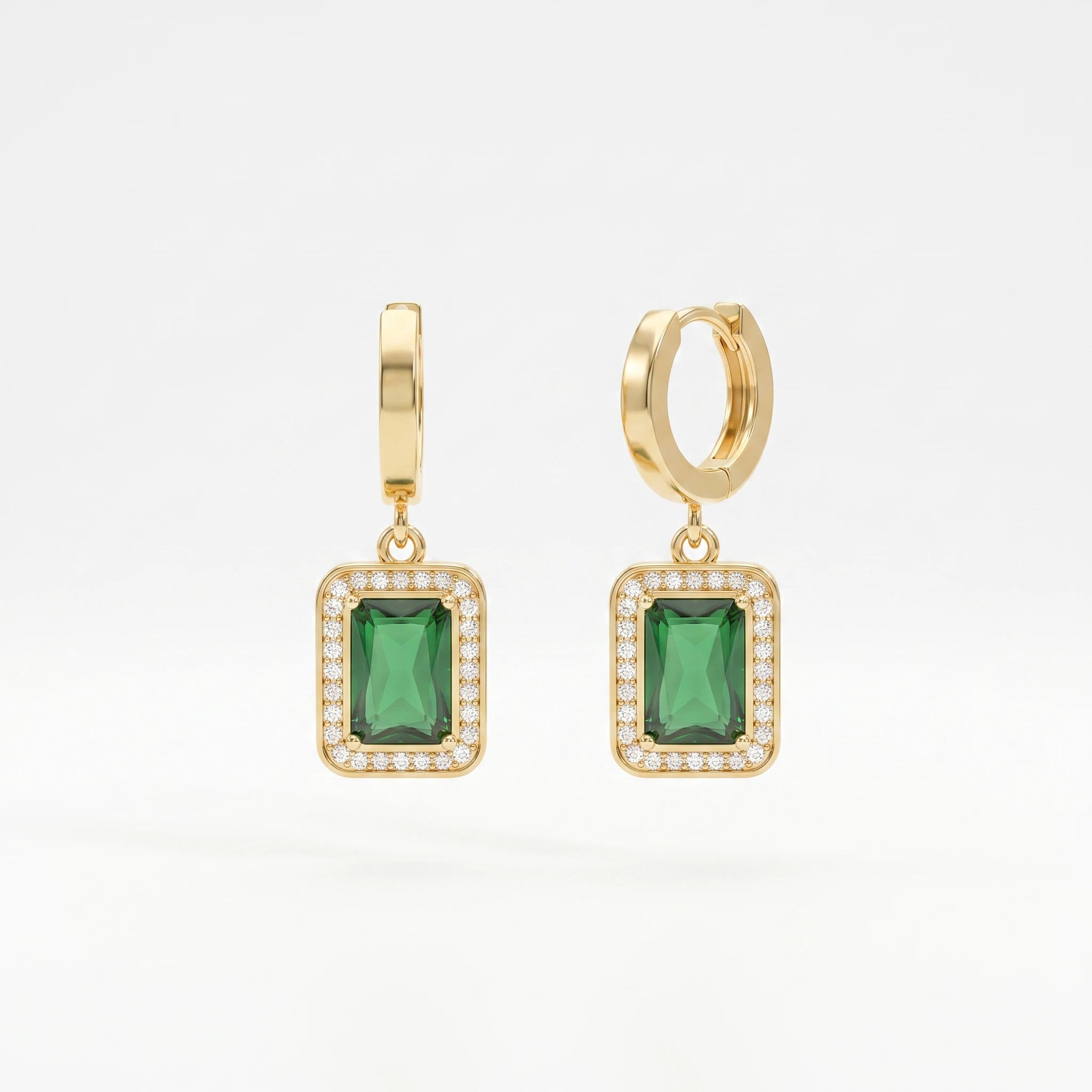 QIAOREN 13442 Gold Tone Rectangle Emerald Crystal Drop Stud Earrings  Dangle Earrings Luxury Vintage Jewelry Gift