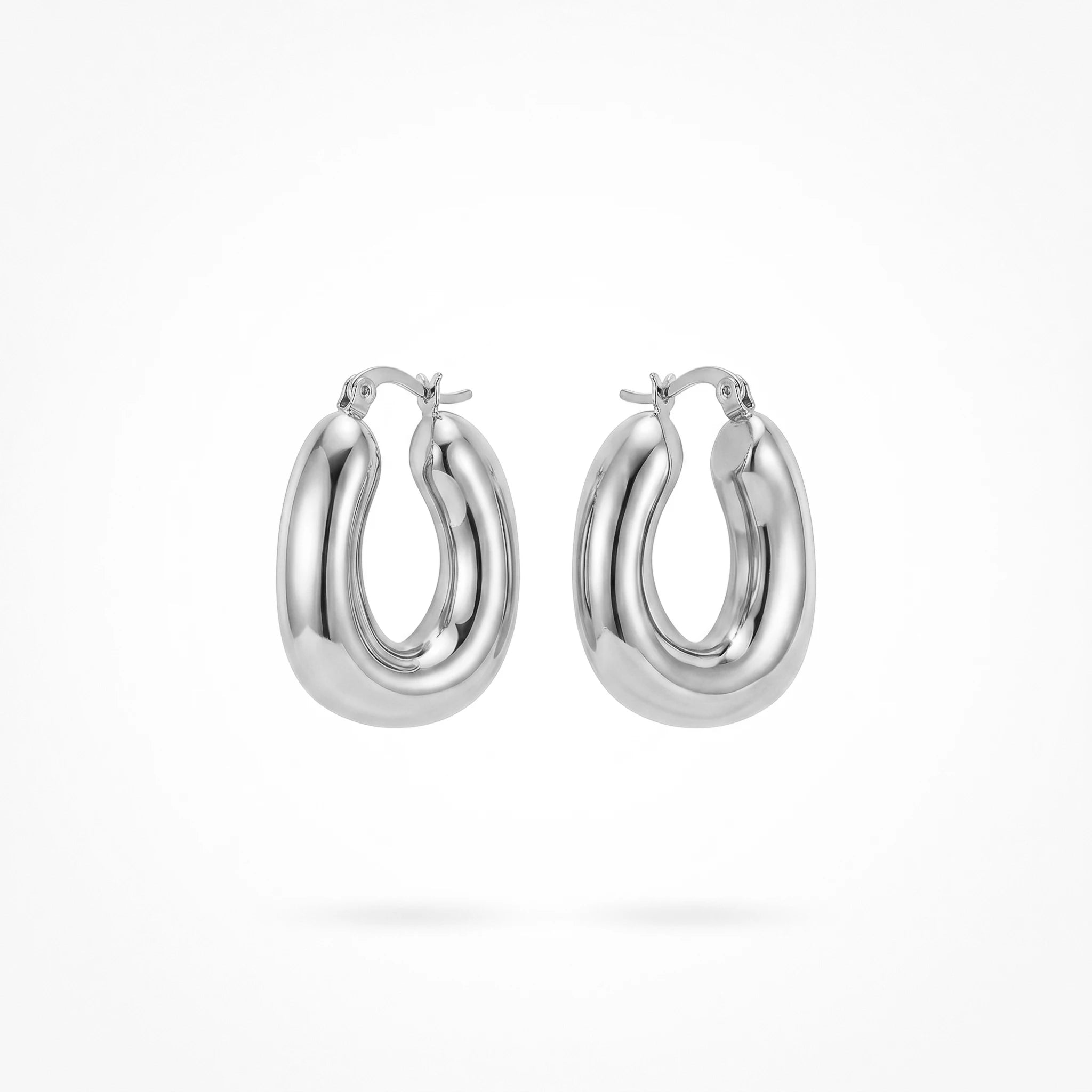 QIAOREN12453Glossy Solid Gold Oval Chunky Hoop Earrings Waterproof Stainless Steel Hoops Hypoallergenic Minimalist Daily Jewelry