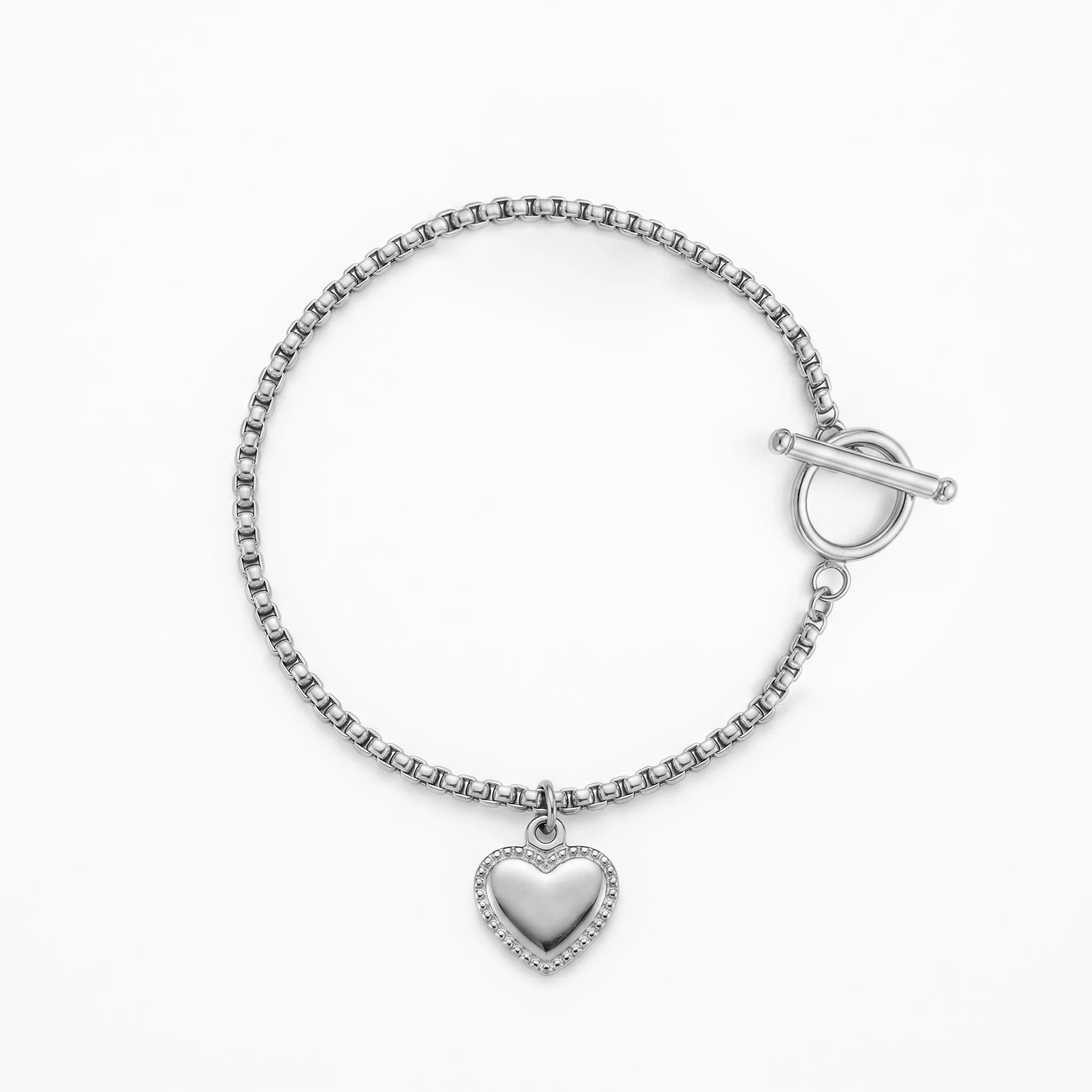 QIAOREN 11759 Dainty Heart Charm Box Chain Bracelet 18K Gold Stainless Steel Everyday Stackable Jewelry