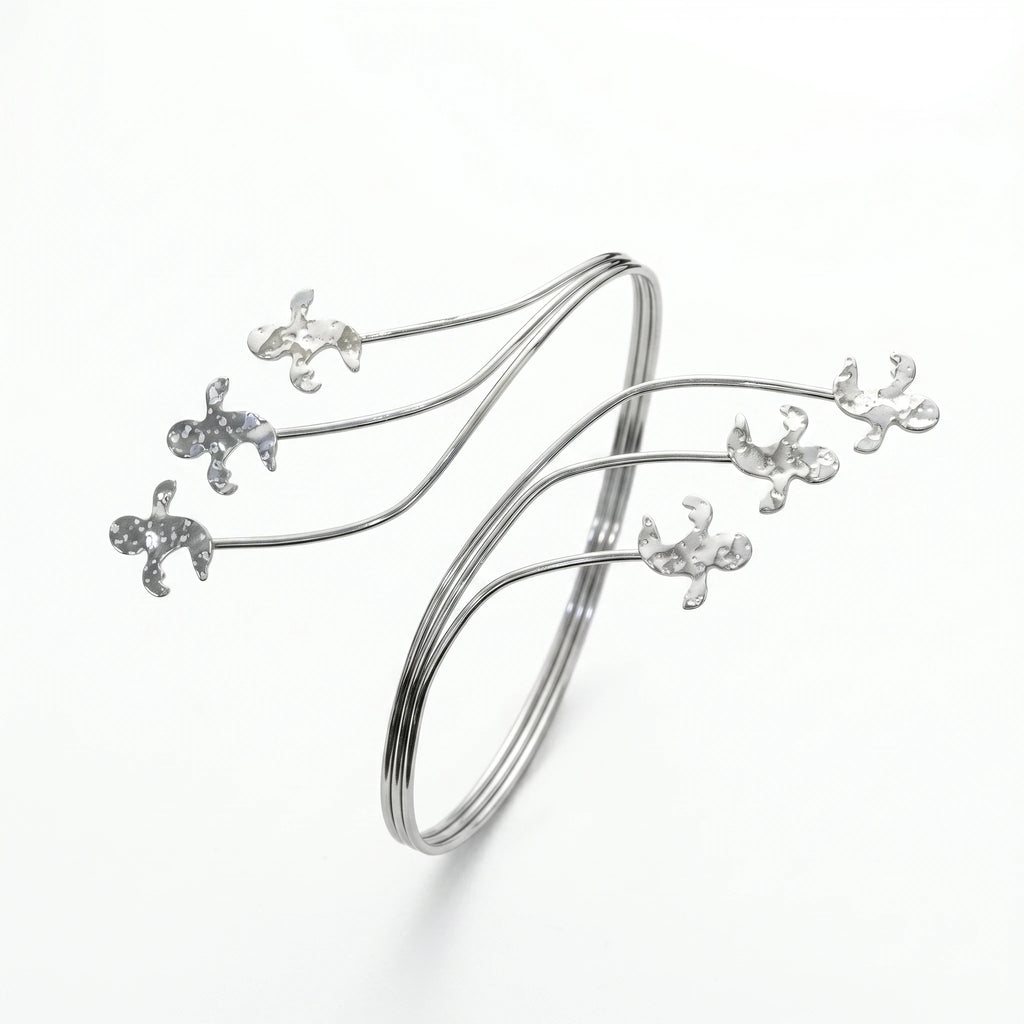QIAOREN 12824 Silver Little People Upper Arm Bracelet Adjustable Fairycore Armlet Stainless Steel Multi Layer Festival Bangle