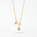 QIAOREN 13549 Stainless Steel Starfish Seashell Charm Necklace Gold Coastal Beach Pendant Paperclip Chain Jewelry for Women