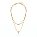 QIAOREN 11075 Stainless Steel Double Layer Necklace Rice Bead Snake Chain Teardrop Pendant Adjustable Gold Women Jewelry Gift