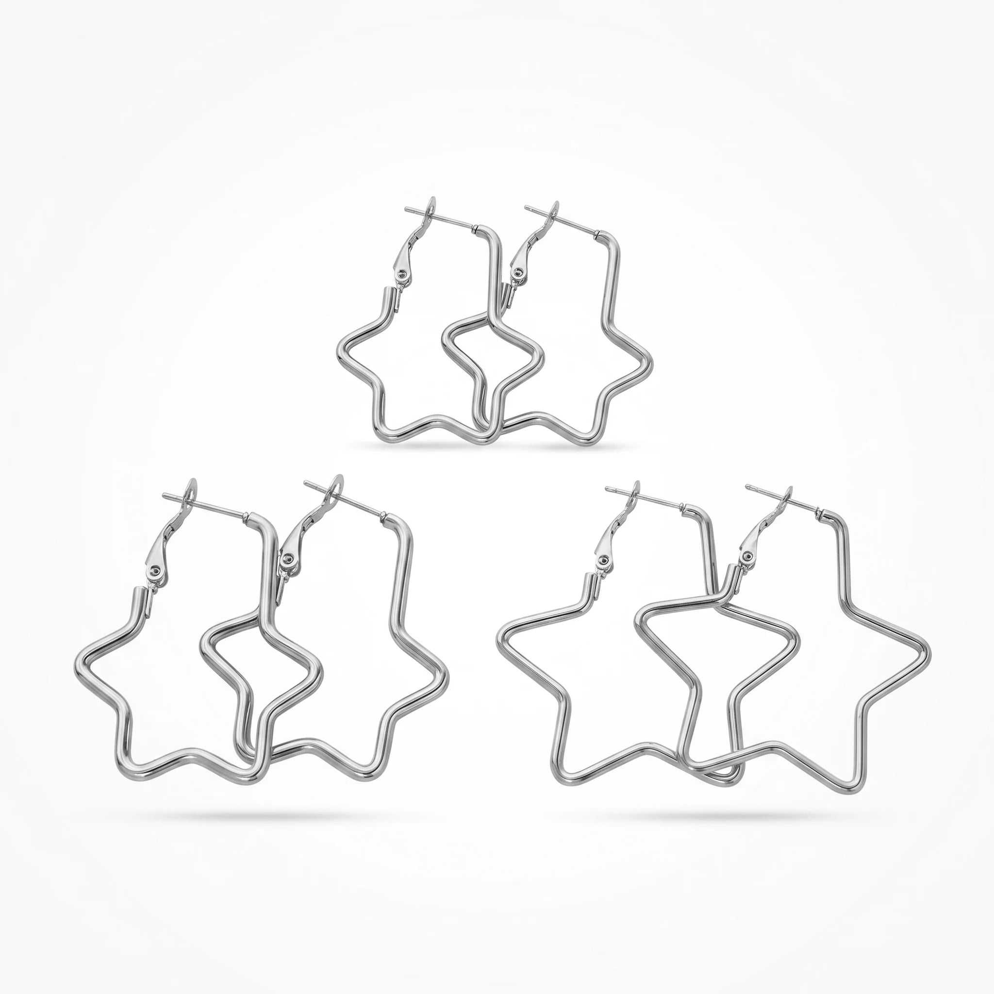 QIAOREN 13193 Gold Plated Star Hoop Earrings for Women Stainless Steel Geometric Statement Dangle Fashion Jewelry