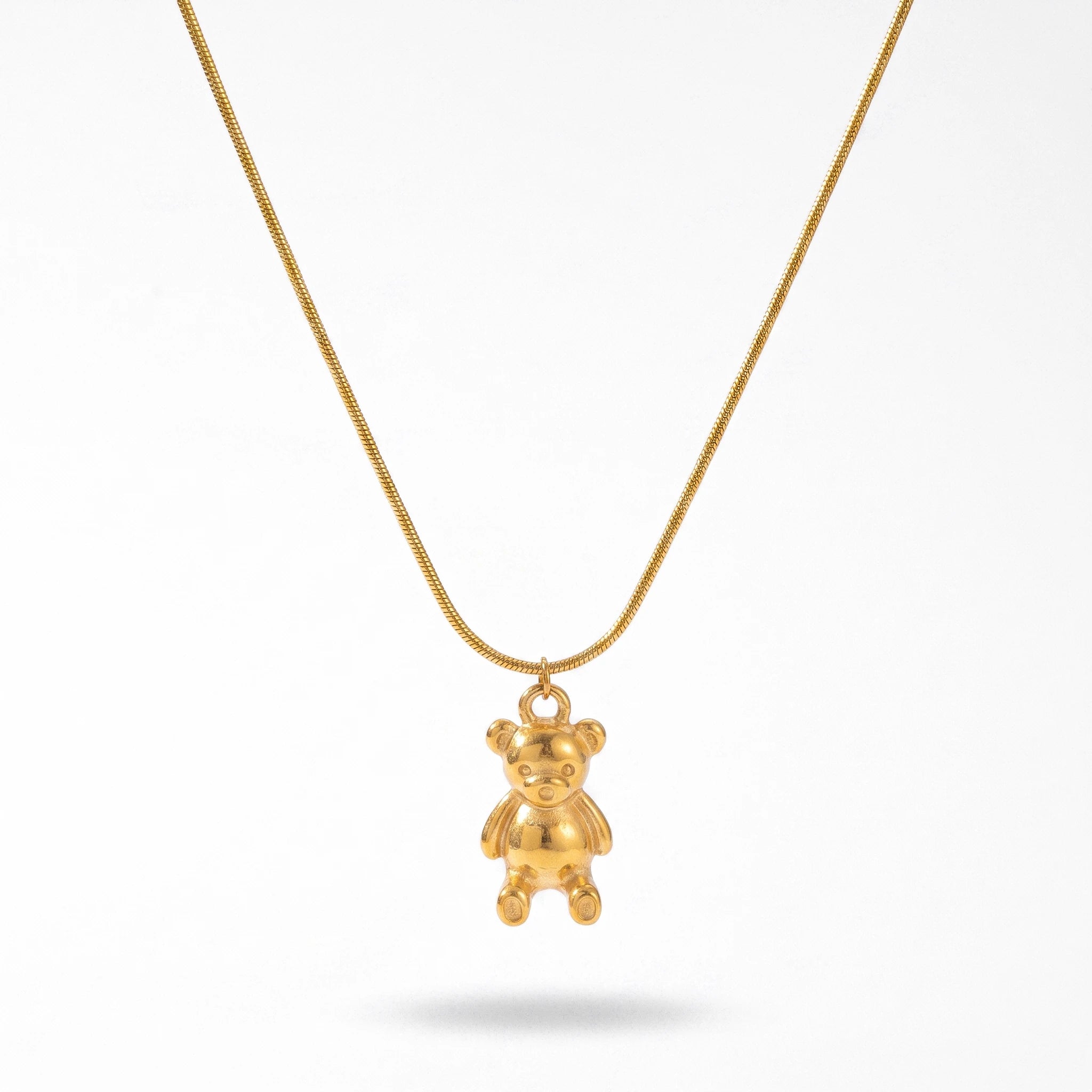 QIAOREN 14376 Cute 3D Teddy Bear Pendant Snake Chain Necklace, Stainless Steel Necklace Jewelry Gift for Daily Fashion Outfits