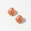 QIAOREN 13647-50  Irregular Square Wave Enamel Stud Earring Set, Curved Gold Line Inlaid Gloss Resin Gold Frame