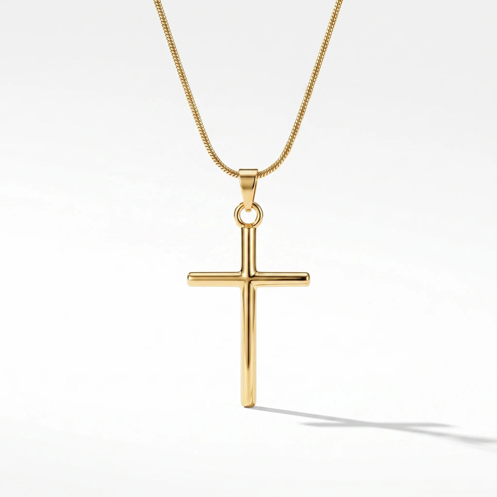 QIAOREN Waterproof Stainless Steel Gold Cross Necklace Classic Christian Pendant Jewelry for Everyday Wear