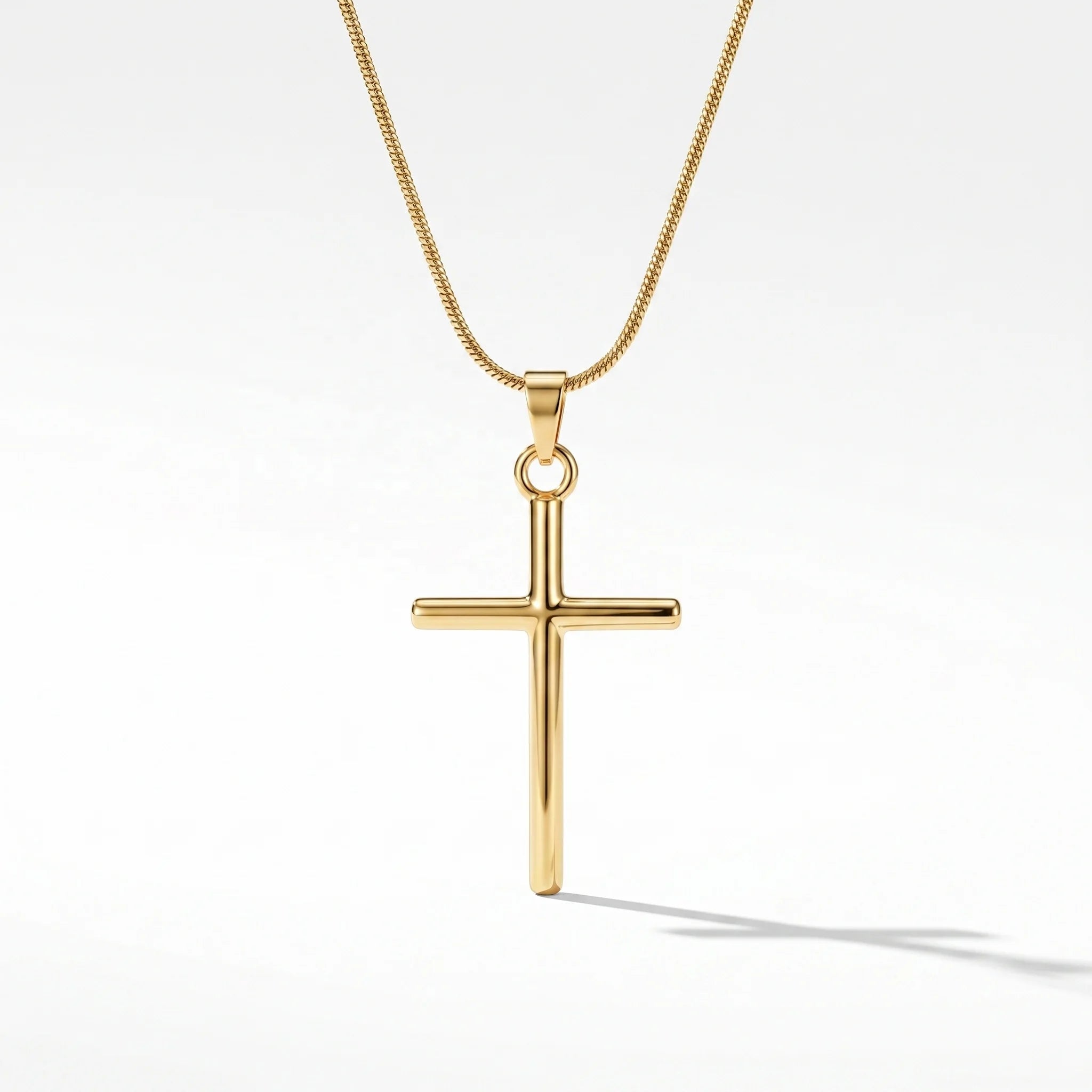 QIAOREN Waterproof Stainless Steel Gold Cross Necklace Classic Christian Pendant Jewelry for Everyday Wear