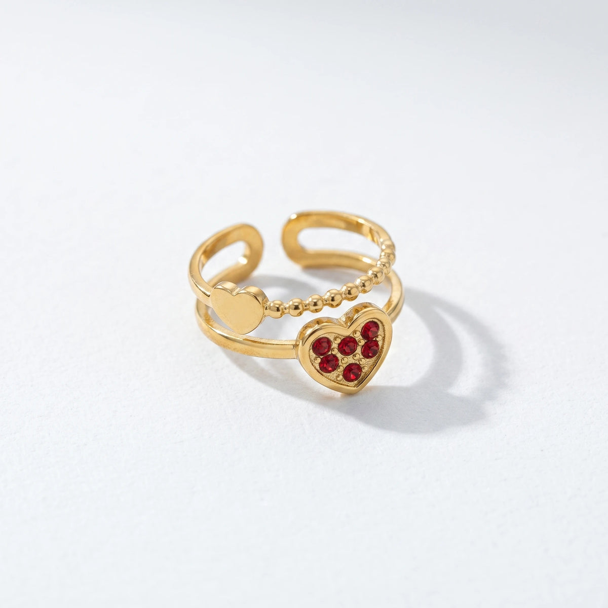 QIAOREN 13176-80 5Pcs Gold Stainless Steel Turquoise Open Ring Set Irregular Hammered Crown Adjustable Boho Stackable Rings