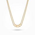 QIAOREN 13808 Double Layer Thin Curb Chain Pendant Necklace with Curved Cutout LUCKY Letter Charm, Polished Gloss Gold