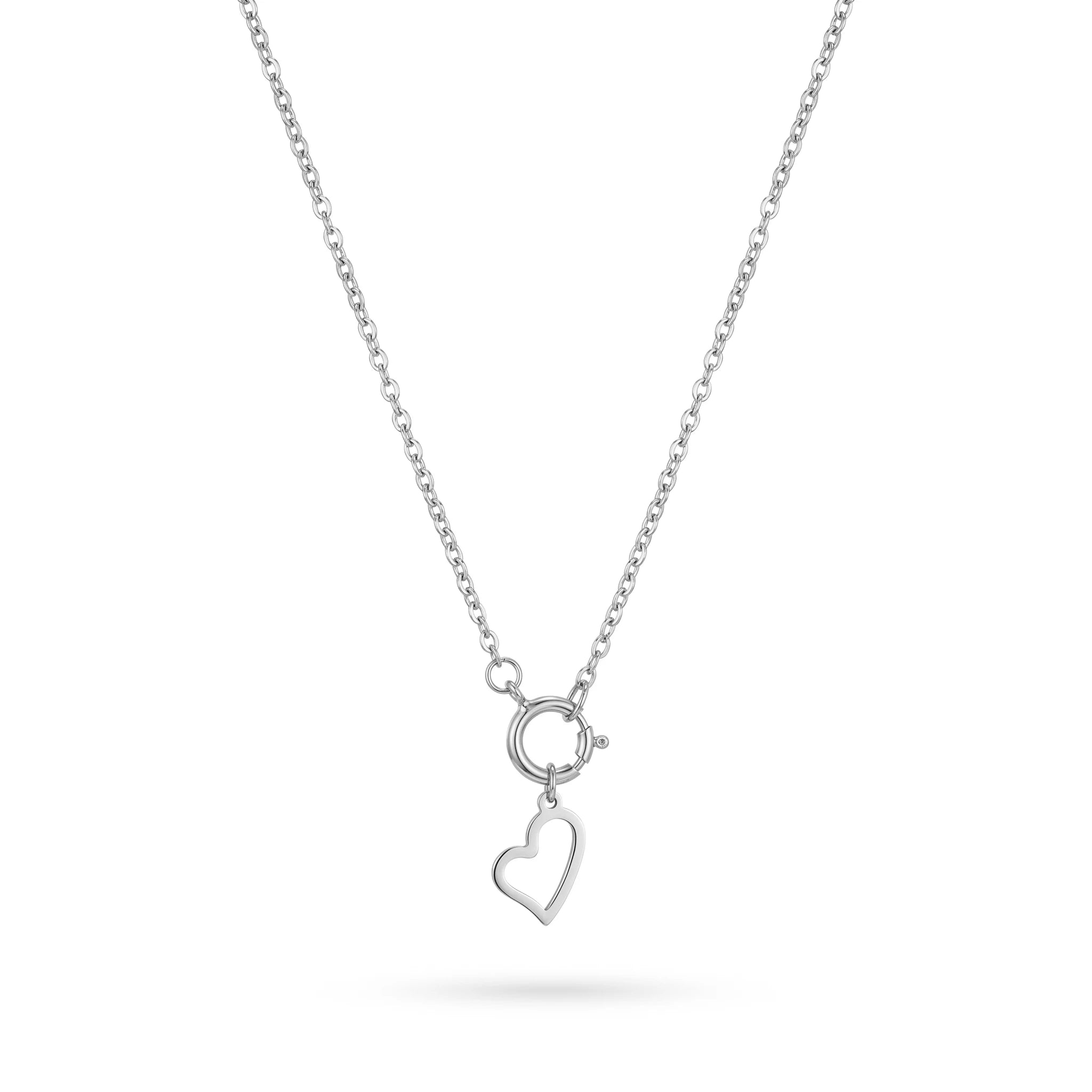 QIAOREN 11961 Pendant Necklaces Gold Plated Stainless Steel Hollow Open Heart Charm Rolo Chain Necklace