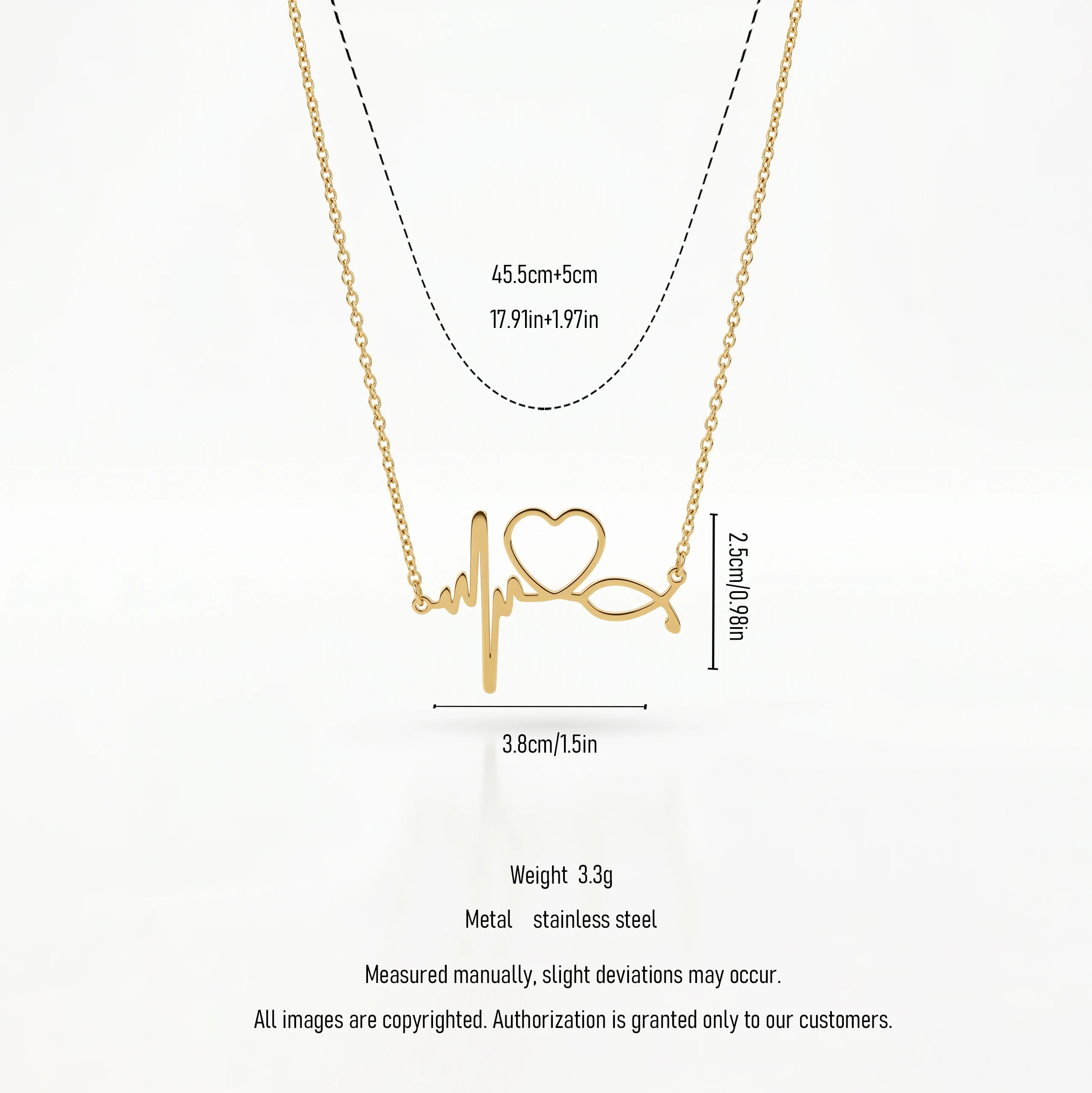 QIAOREN 11753 Waterproof Heartbeat Love Necklace 18K Gold Stainless Steel Beach & Everyday Wear