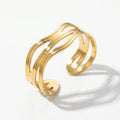 QIAOREN 12665 18K Gold Polished Triple Layer  Bracelet Stainless Steel Abstract Curved Adjustable Stackable Wrist Jewelry Gift