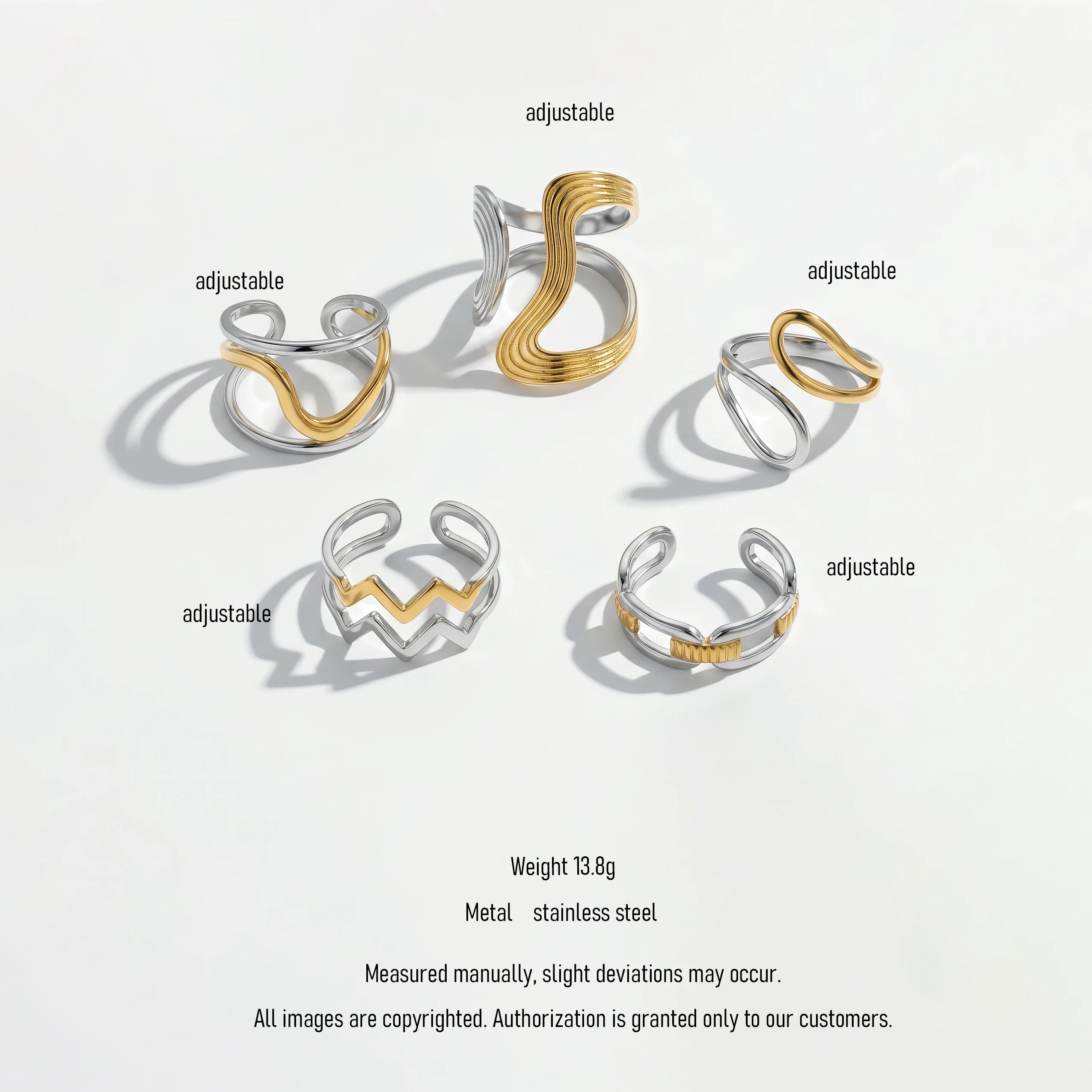 QIAOREN 12954-58 Gold Plated Stainless Steel Two Tone Snake Star Adjustable Rings Set Tarnish Free Waterproof Jewelry