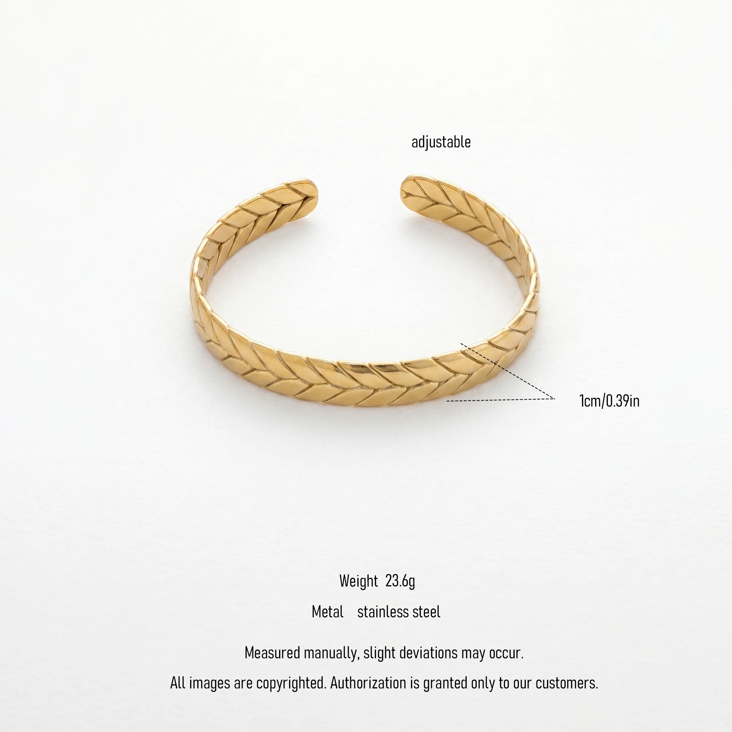 QIAOREN 12649 18K Gold Plated Stainless Steel Wheat Leaf Cuff Bracelet Adjustable Open Bangle Anti Tarnish Wrist Jewelry