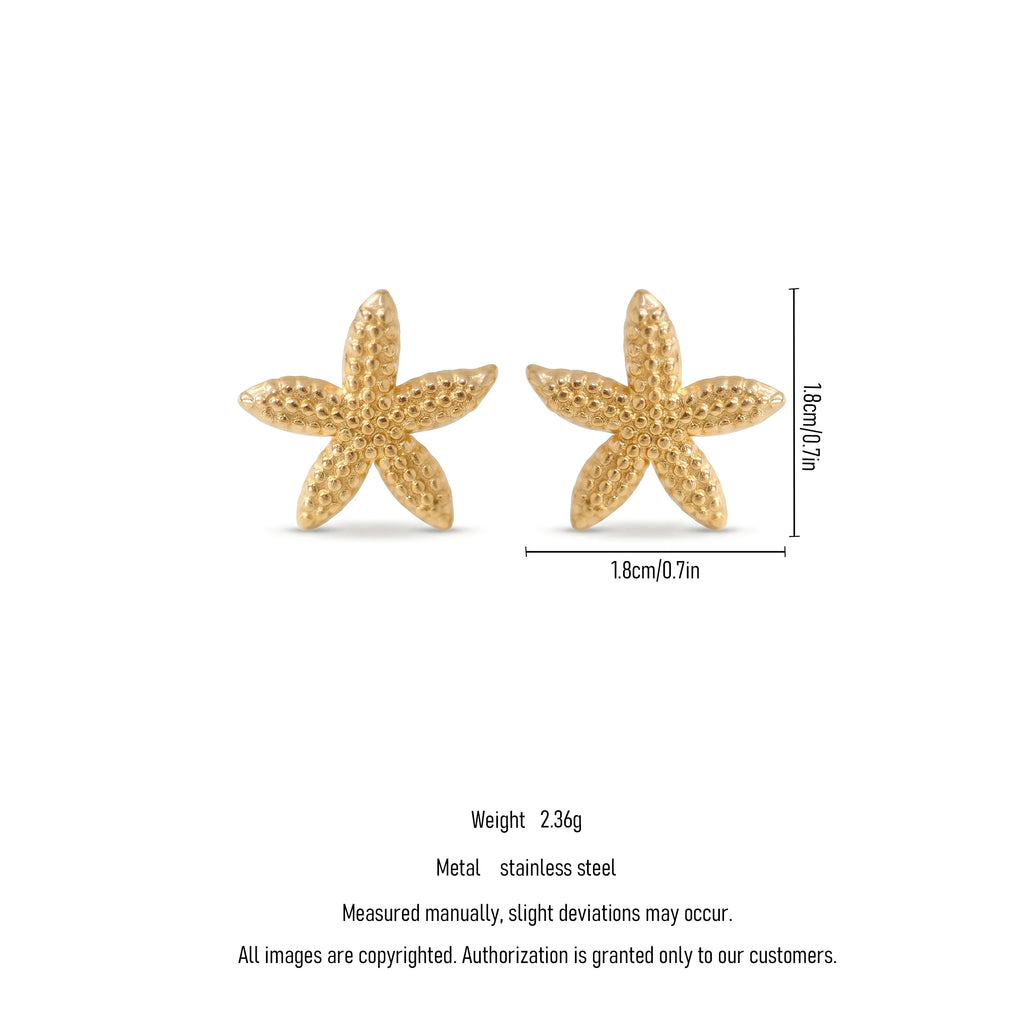 QIAOREN 11795 Trendy Starfish Stud Earrings Stainless Steel 18K Gold Plated Sea Star Summer Beach Jewelry for Women US EU