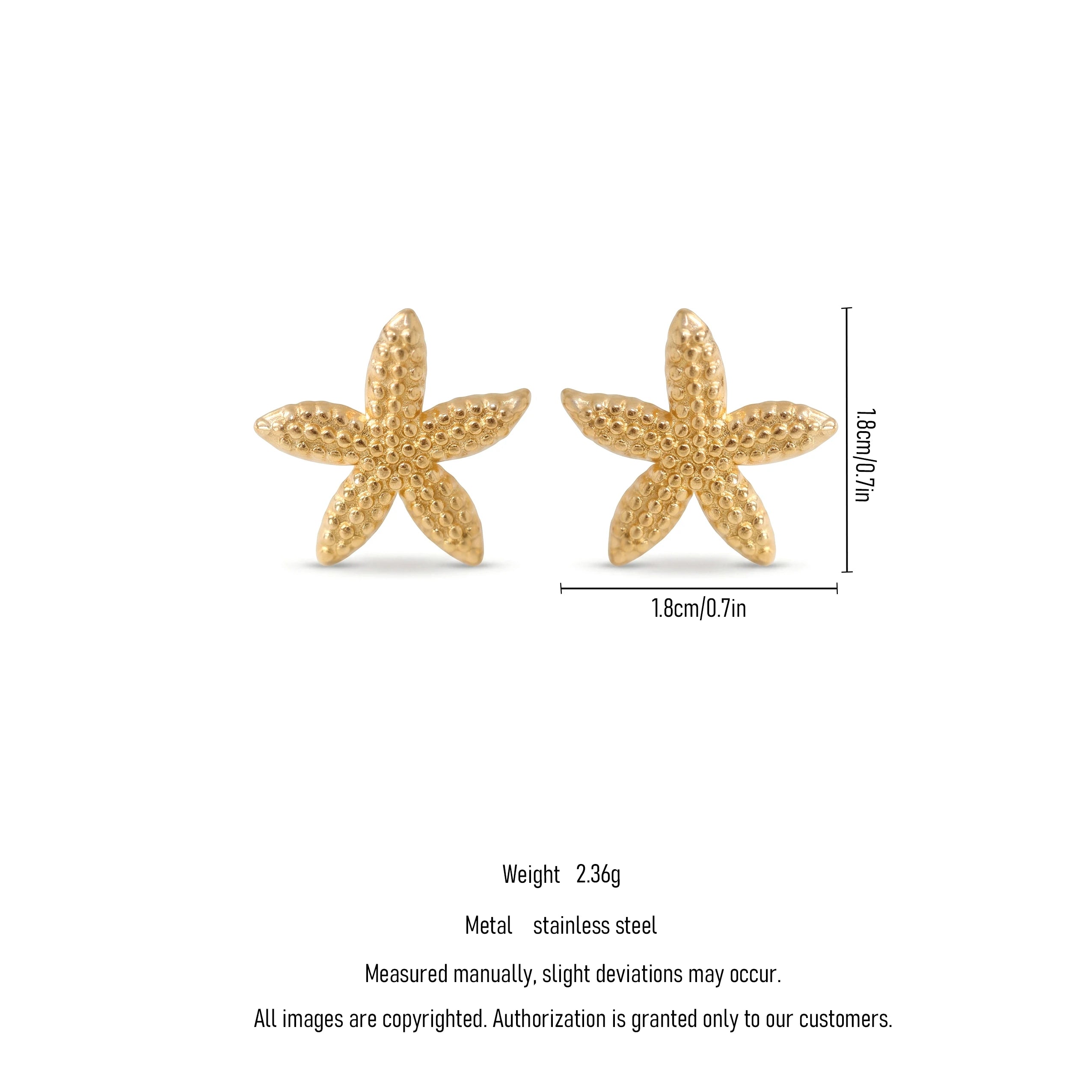 QIAOREN 11795 Trendy Starfish Stud Earrings Stainless Steel 18K Gold Plated Sea Star Summer Beach Jewelry for Women US EU