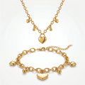 QIAOREN 12919 18K Gold Plated Puffy Heart Necklace, Waterproof Tarnish Free Stainless Steel Lariat Heart Jewelry for Women