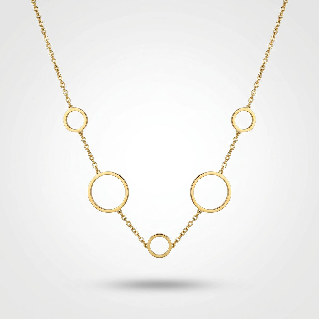 QIAOREN 11649 Versatile Gold Circle Jewelry Set 18K Stainless Steel Necklace Earrings Ring for Office Daily Wear