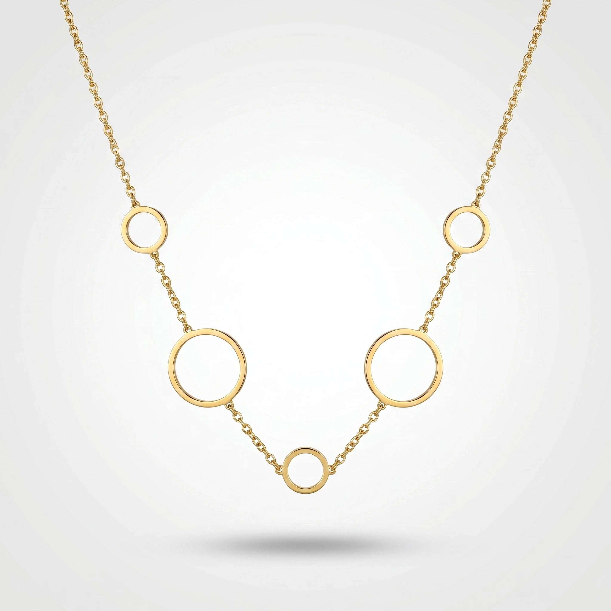 QIAOREN 11649 Versatile Gold Circle Jewelry Set 18K Stainless Steel Necklace Earrings Ring for Office Daily Wear