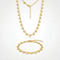 QIAOREN Minimalist Textured Hollow Heart Gold Plated Stainless Steel Necklace & Bracelet Set for Women Daily Wear Jewelry