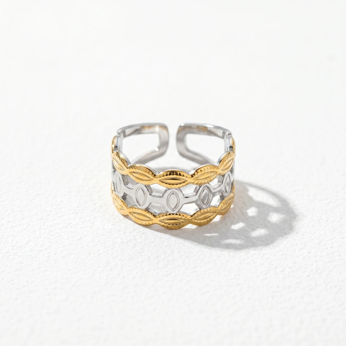 QIAOREN 12929-32 18K Gold Plated 316L Stainless Steel Two Tone Snake Star Adjustable Rings Set Tarnish Free Waterproof Jewelry