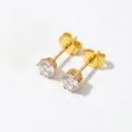 QIAOREN12597 Princess Cut Four Prong Stud Earrings Waterproof Stainless Steel 18K Gold Multi Sizes Anti-allergy Minimal Piercing