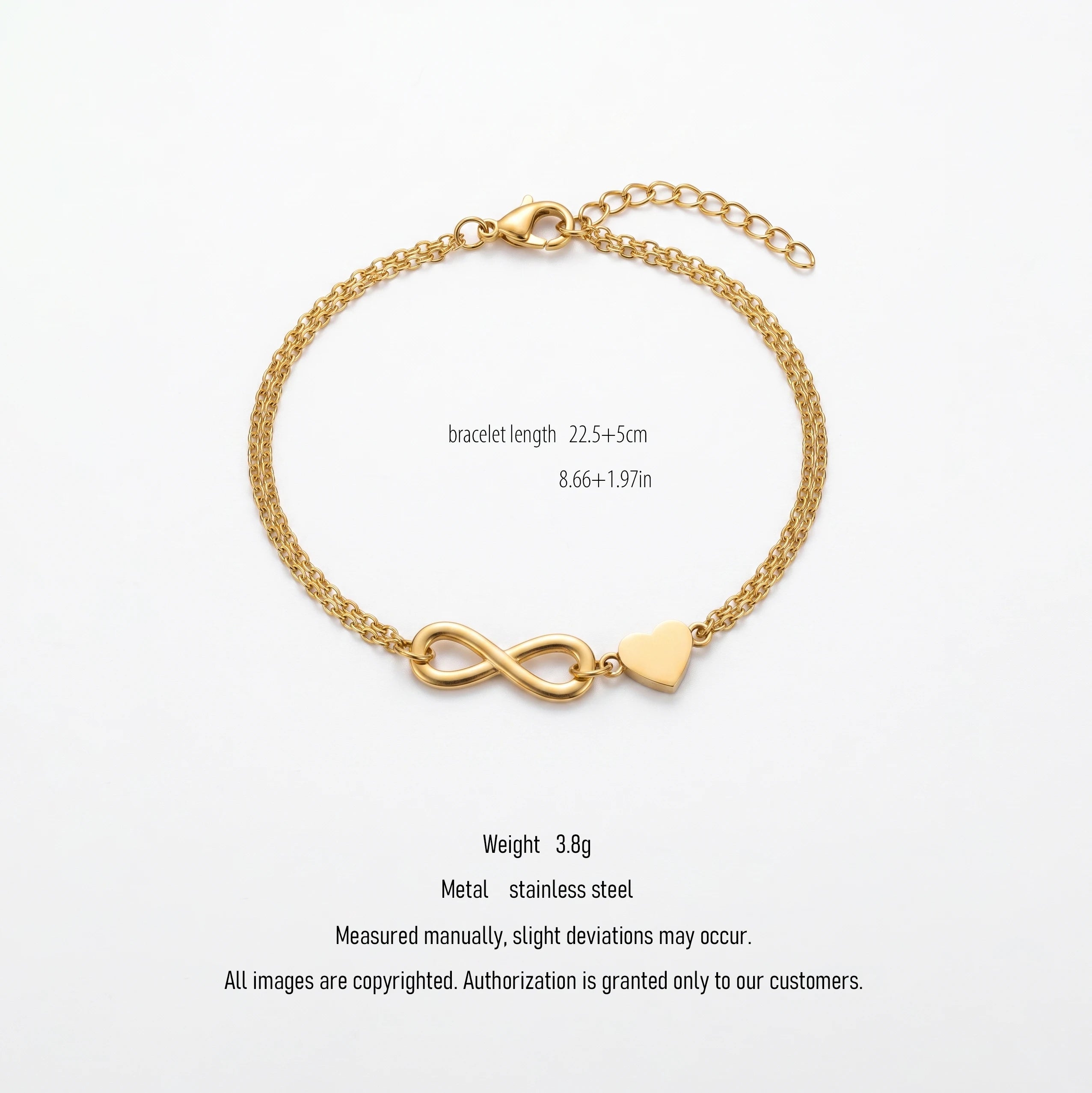 QIAOREN 10578 Infinity Love Heart Chain Bracelet 18K Gold Plated Stainless Steel Waterproof Tarnish Free Jewelry for Women