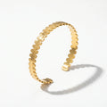 QIAOREN 12717 Stainless Steel 18K Gold Adjustable Cuff Bracelet Textured Oval Disc Bangle For Women Daily Jewelry
