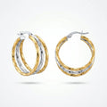 QIAOREN 12436 Tarnish Free Waterproof 3-Row Overlapping Hoops Gold Stainless Steel Two Tone Liquid Metal Latchback EU