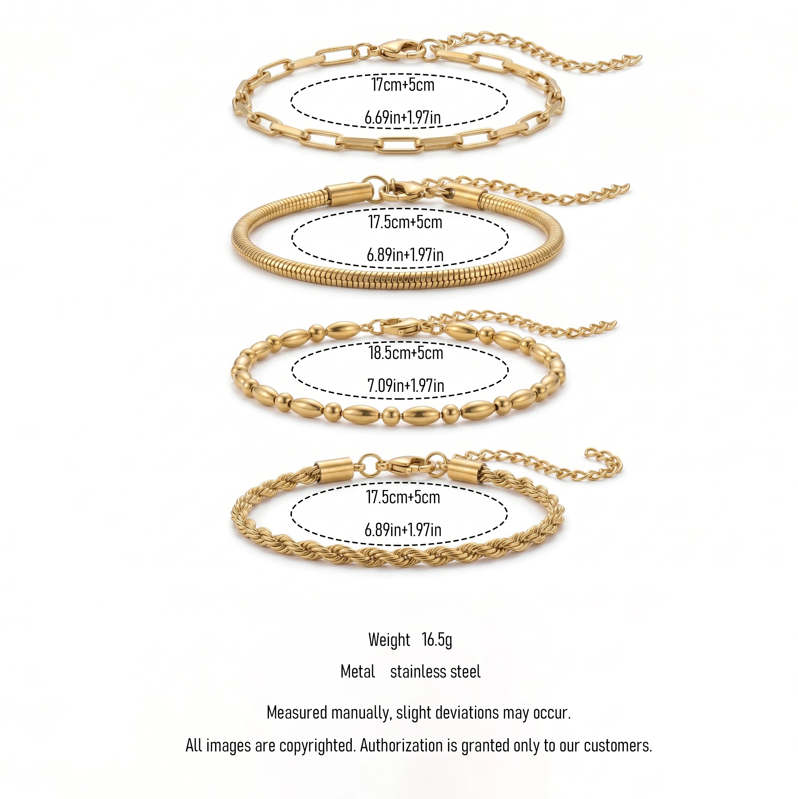 QIAOREN 11503 Waterproof Tarnish Resistant 18K Gold Plated Stainless Steel 4pcs Layering Bracelet Set