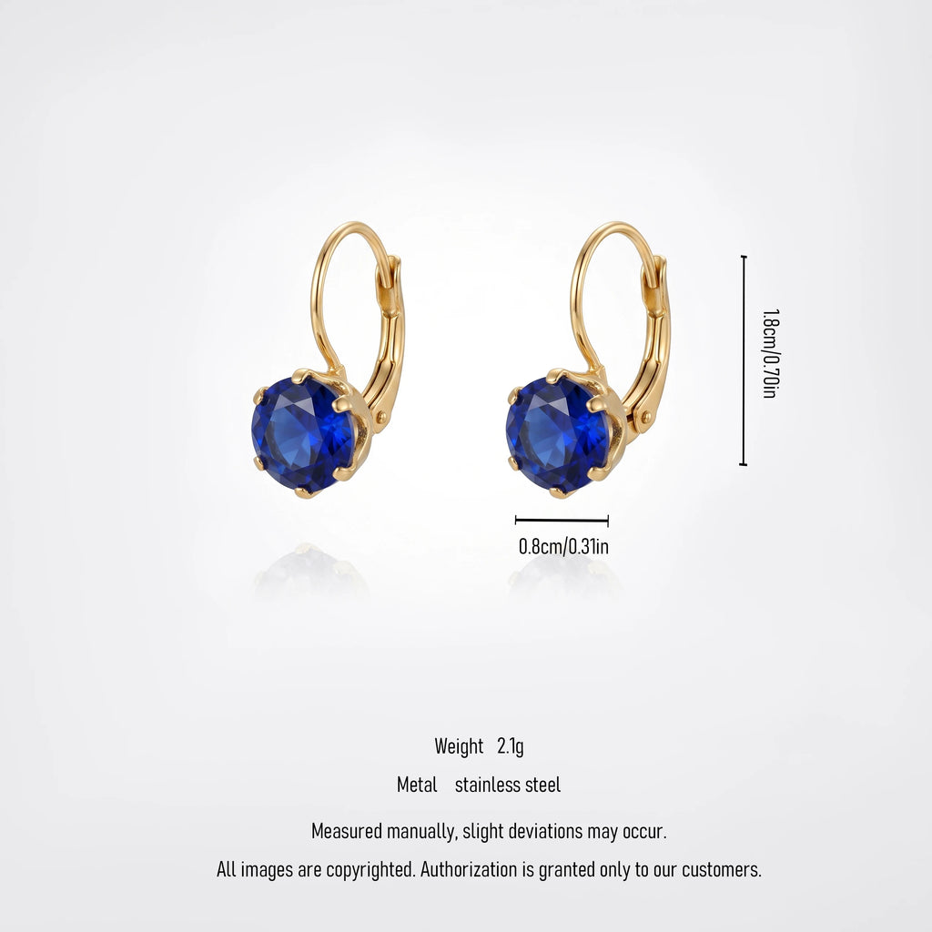QIAOREN 12217-20  Waterproof Stainless Steel Gold Plated Round CZ Leverback Earrings Colorful Crystal Hoops for Women