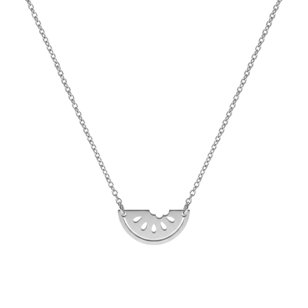 QIAOREN 11981 Anti-rust Stainless Steel Minimal Watermelon Slice Pendant Necklace Hollow Fruit Cutout Charm Casual Accessory