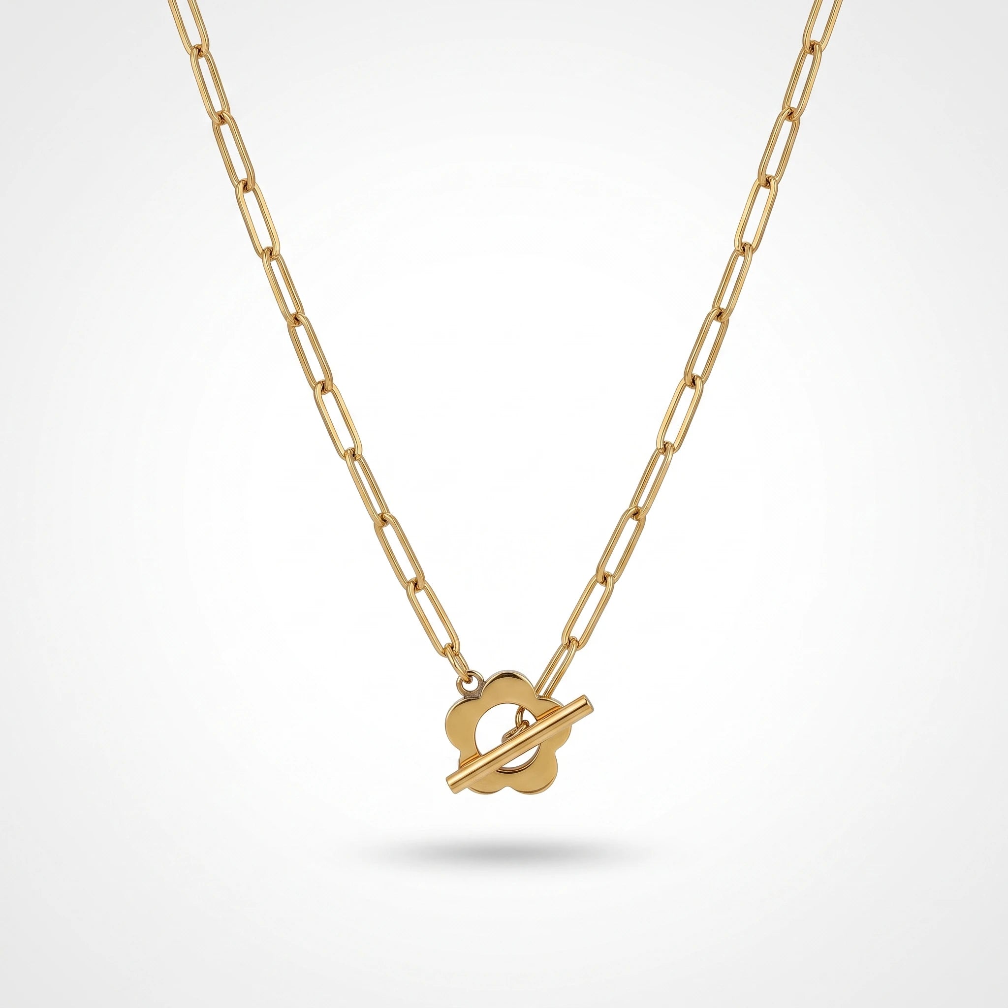 QIAOREN 13958 Stainless Steel T Bar Toggle Necklace Gold Paperclip Chain Minimalist Fashion Jewelry for Women
