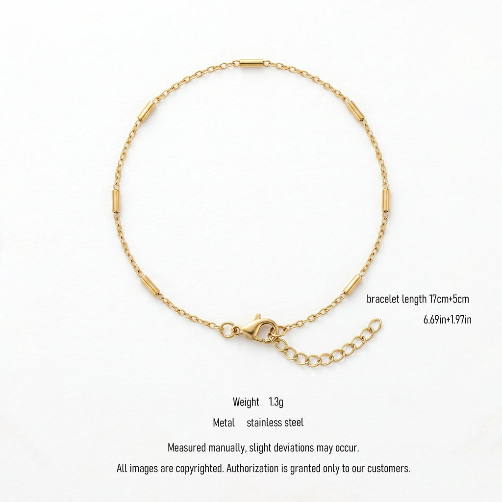 QIAOREN 11083 Waterproof 18K Gold  Minimalist Spaced Tube Bead Chain, Tarnish Resistant Stainless Steel Jewelry for Women