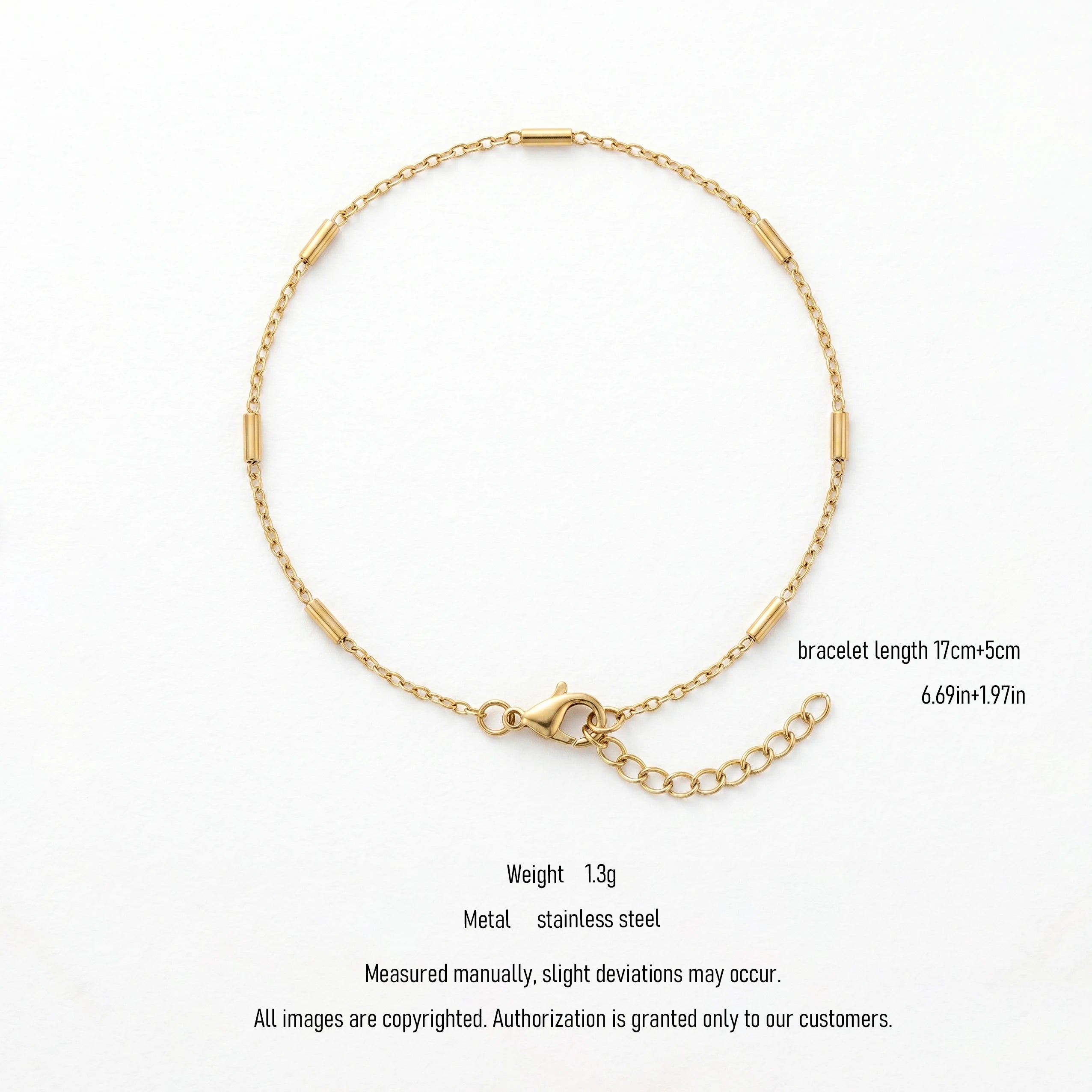 QIAOREN 11083 Waterproof 18K Gold  Minimalist Spaced Tube Bead Chain, Tarnish Resistant Stainless Steel Jewelry for Women