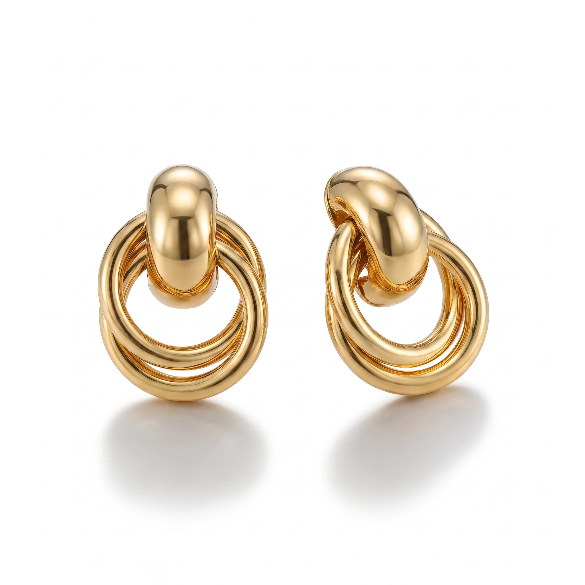 QIAOREN 14536 Interlocking Knot Hoop Stud Earrings, Polished Gold Geometric Metal Earrings Hypoallergenic Jewelry Gift