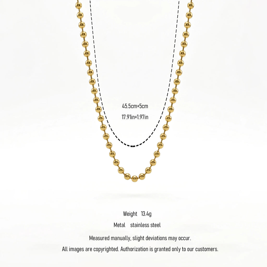 QIAOREN 11845 Minimalist Chunky Gold Bead Chain Choker 18K Gold Stainless Steel Sleek Polished Everyday Wear Layering Jewelry