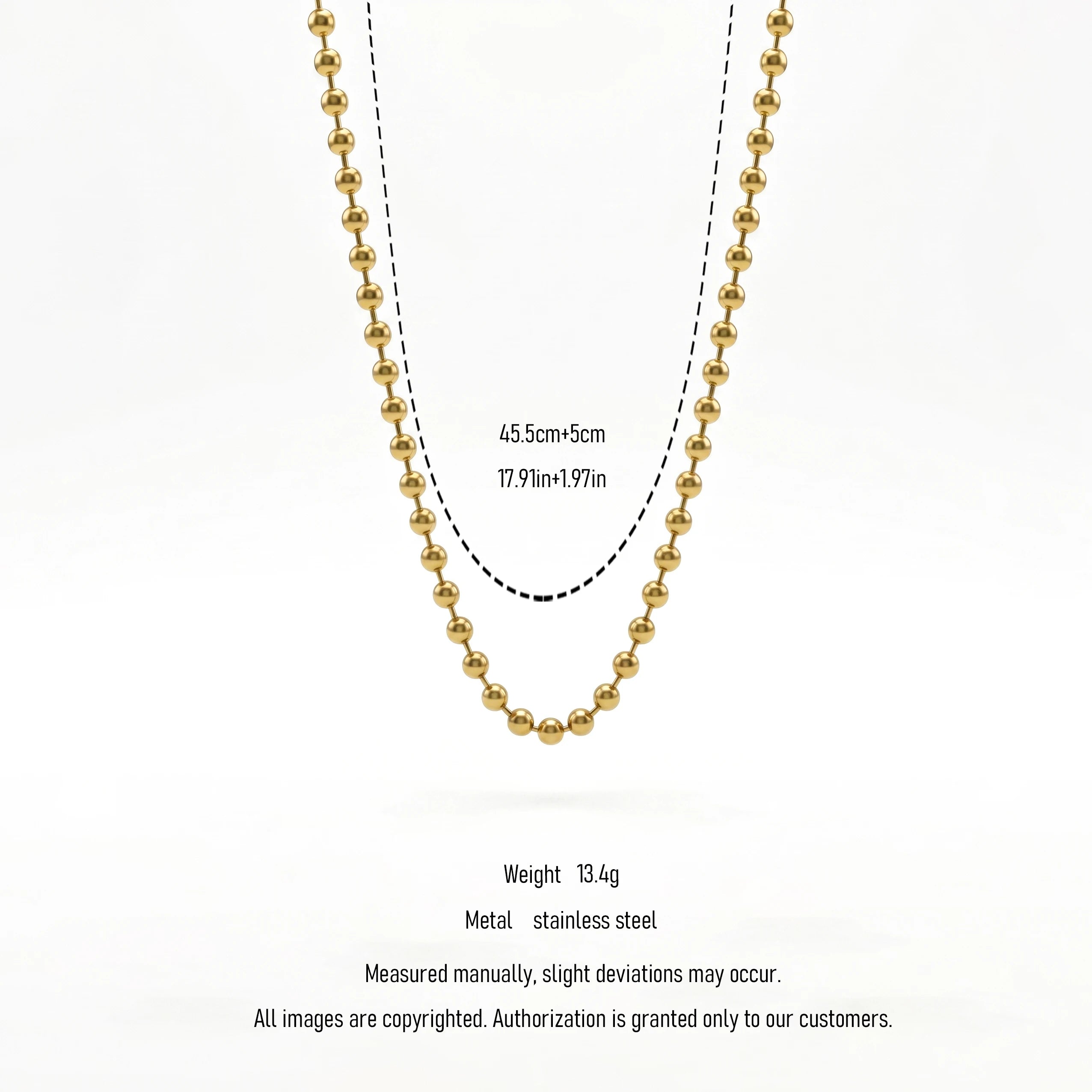 QIAOREN 11845 Minimalist Chunky Gold Bead Chain Choker 18K Gold Stainless Steel Sleek Polished Everyday Wear Layering Jewelry