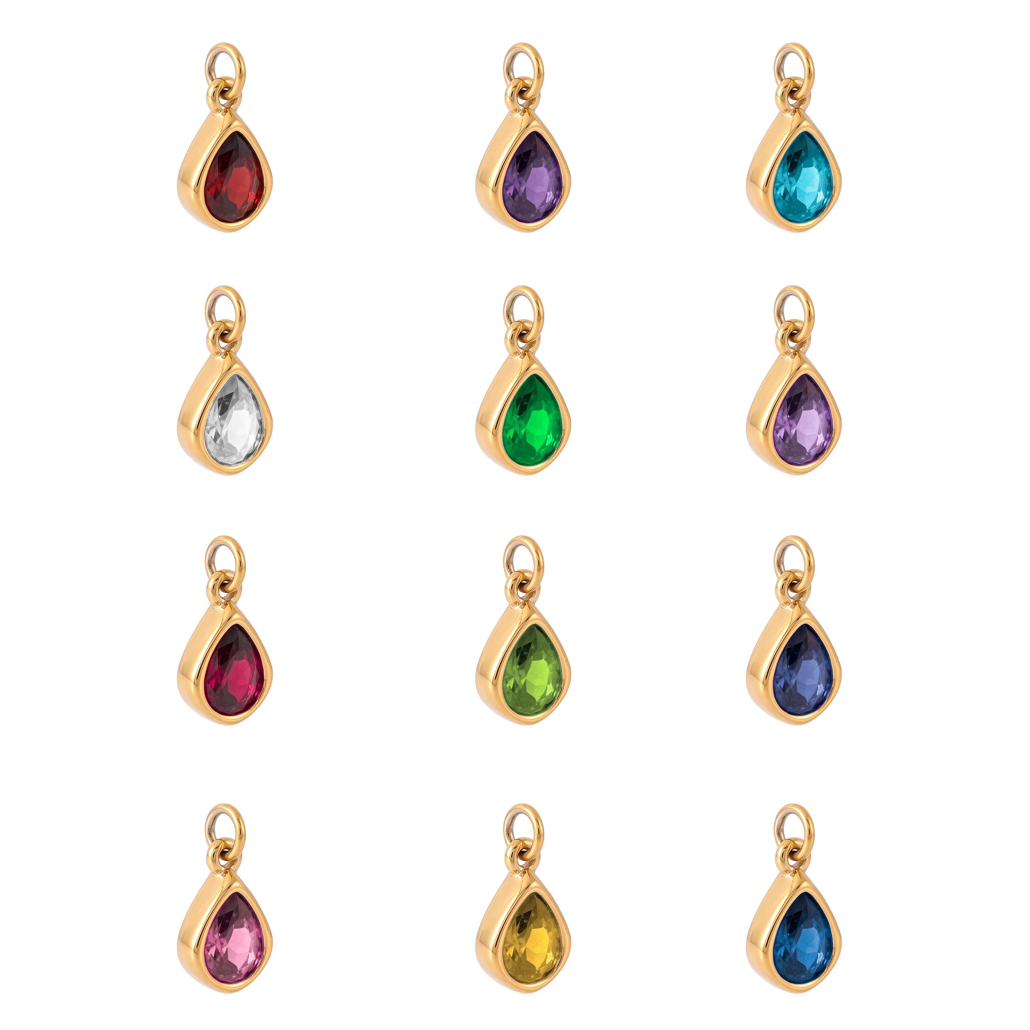 QIAOREN 13918-29 Birthstone Bezel Set Teardrop Pear Shape Charm Pendant with Multicolor CZ Stone for Making DIY