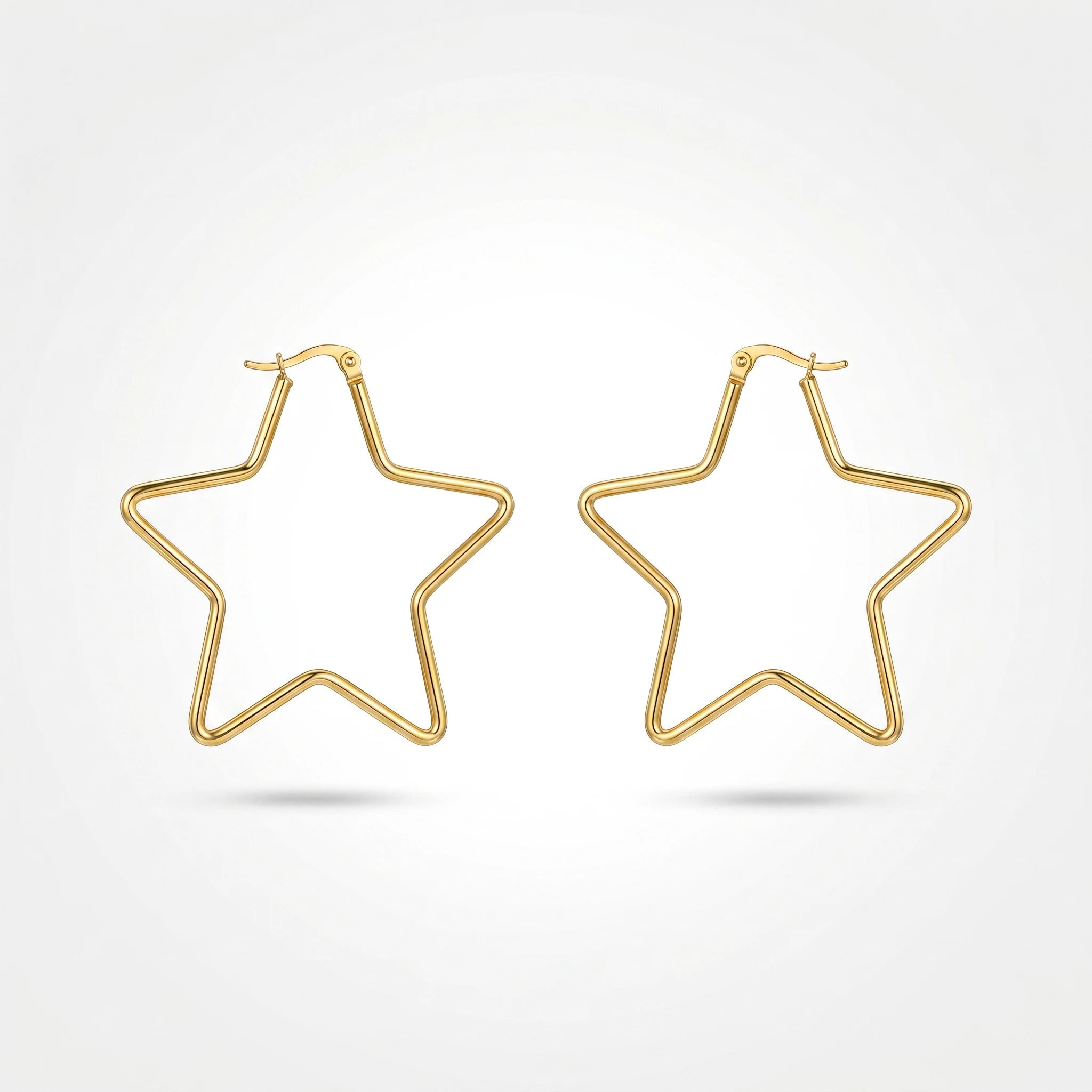 QIAOREN 12327 Trendy Star Hoop Earrings Gold Stainless Steel Sleek 5-Point Star Shaped Large Hoops Y2K Celestial Jewelry Women