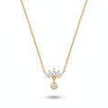 QIAOREN 13762 Thin Oval Link Chain Pendant Necklace with Marquise Cut Zircon Fan Shape Cluster Charm Hanging Round Solitaire CZ
