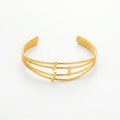 QIAOREN 12672 Sleek Triple Parallel Linked Rod Adjustable Open Cuff Bracelet Tarnish Free Stainless Steel 18K Gold  Line Wrist